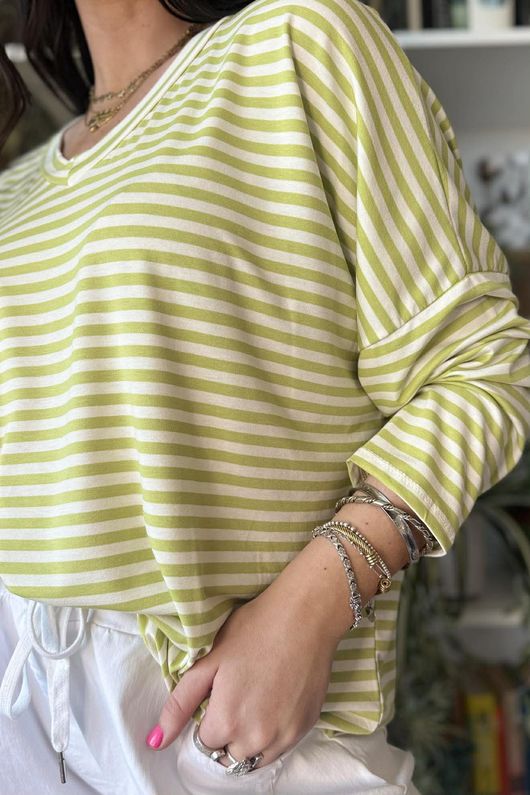  Perfect Breton V Long Sleeve Top Soft Lime /15